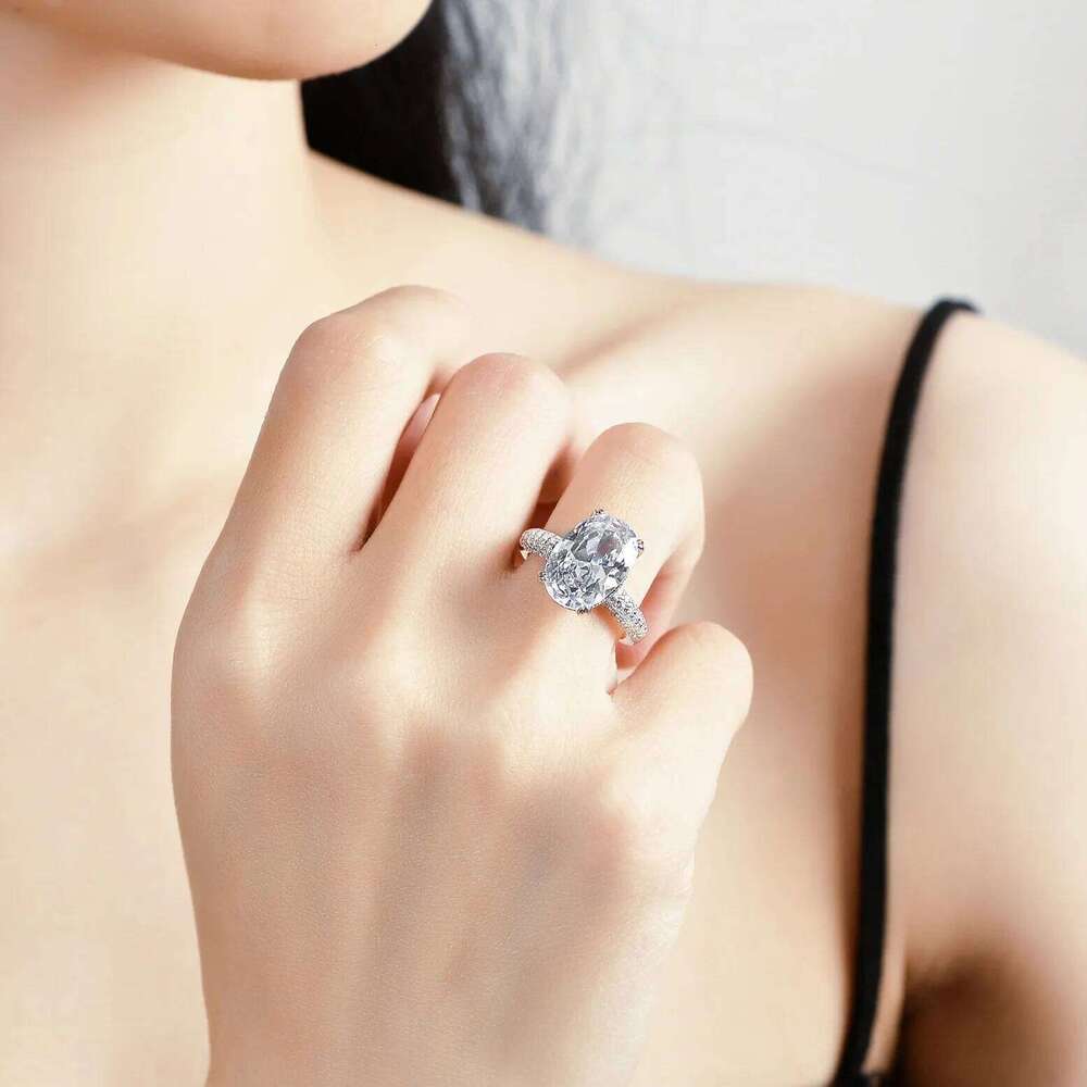 18K gold inlaid diamond women's irregular moissanite ring, 8-Ct egg shaped PT950 platinum luxury VVS1 clarity jewelry ring 00e