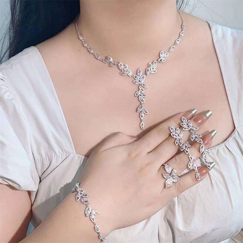 ZAKOL 3 Pcs Luxury Shiny Full Zircon Set for Women Exquisite Gorgeous Earrng/Necklace/Bracelet Versatile Wedding Jewelry