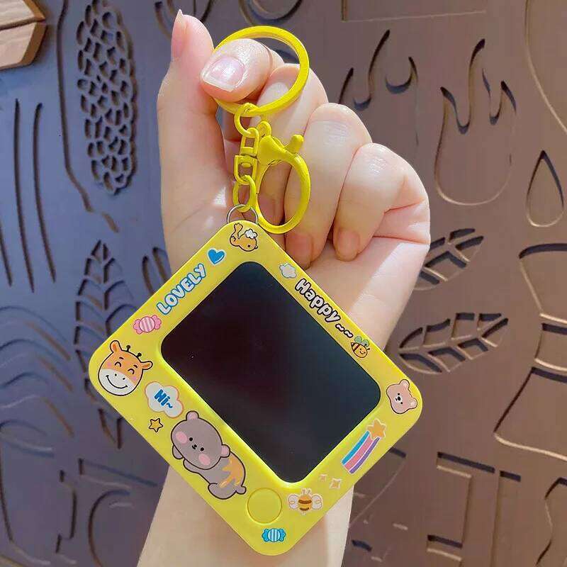ZAKOL Blue/Pink/Yellow Creative Mini Graffiti Board Keychain One-click Clearing DIY Painting Keyring Cartoon bag Pendant Gift