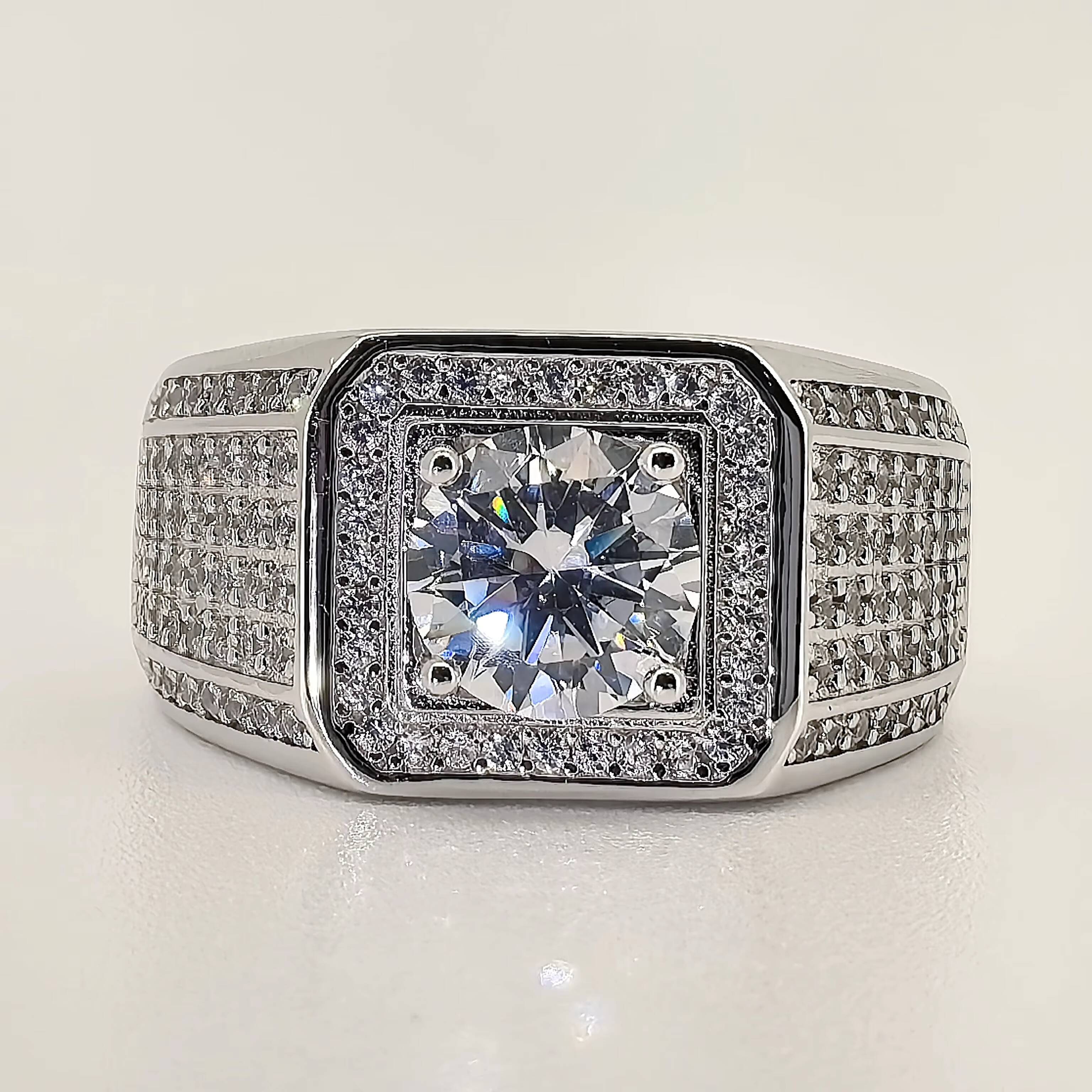 Punk 3ct VVS Moissanite Ring S925 Sterling Silver Moissanite Ring GRA Certified Men Moissanite Rings