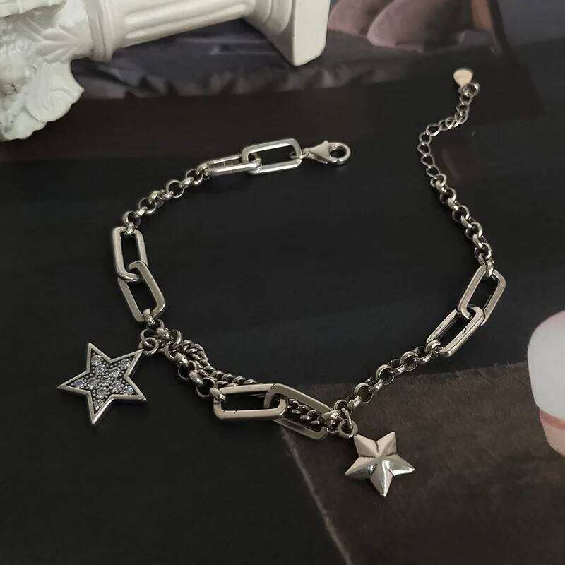 925 Sterling Silver Charm Bracelet &Bangle for Women Couples Vintage Simple Stars Zircon Bracelets Party Jewelry Gift 25H1229