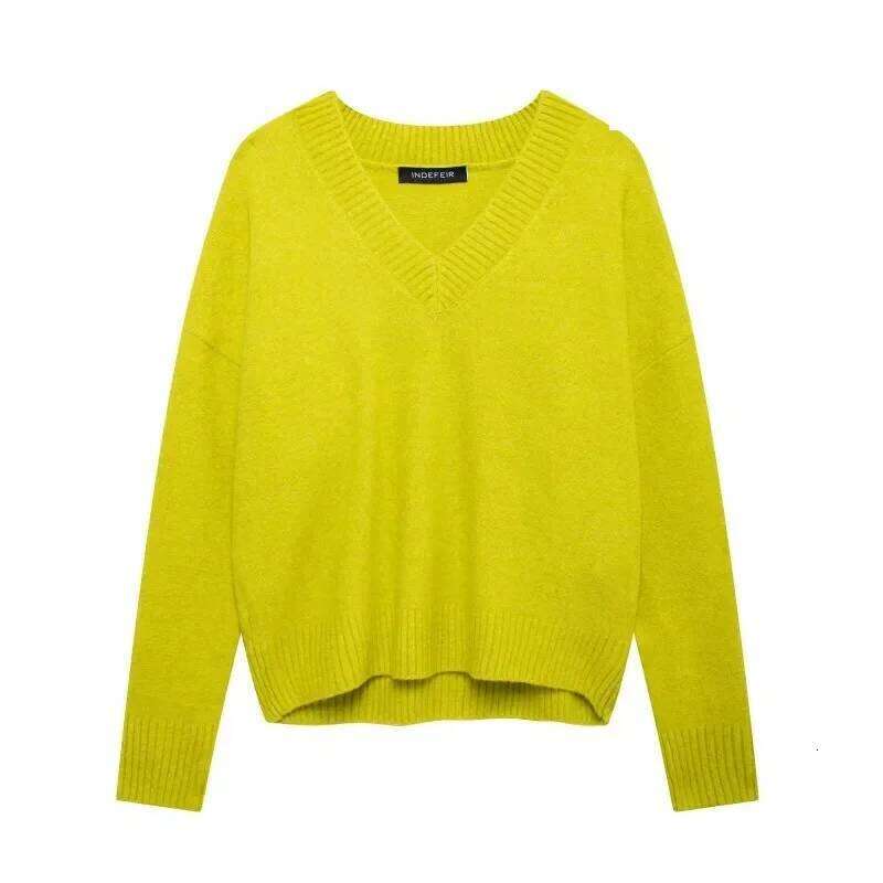 Cozy V-Neck Knit Solid Long Sleeve Sweaters Harajuku Vintage Pullovers Women's Autumn Sweater