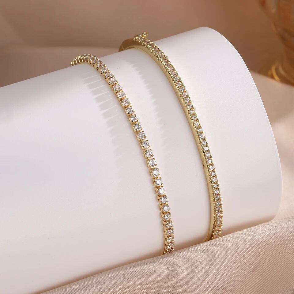 ZAKOL 2 Pcs Classic Round Zircon Dainty Tennis Bracelet Bangle Set for Women Men Exquisite Minimalist Daily Stacked Bracelets
