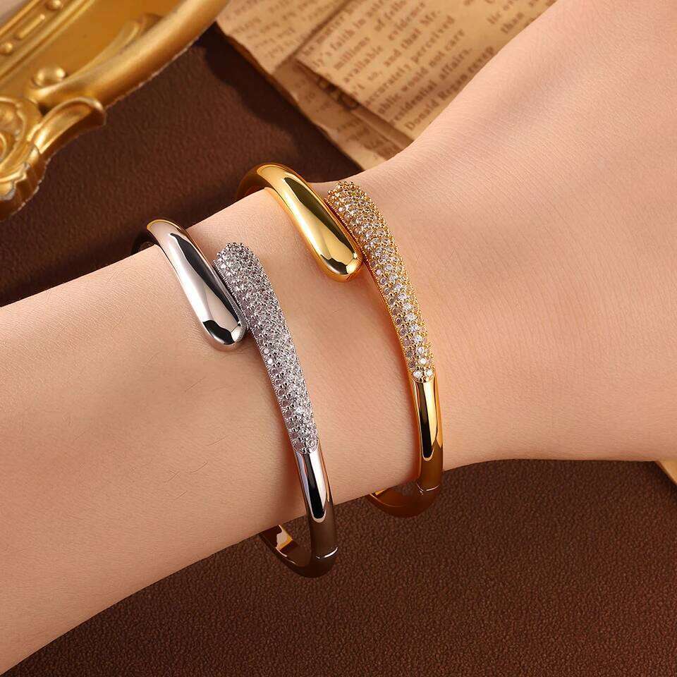 ZAKOL 3Pcs/Set Micro-inlaid Zircon Water Drop Open Bracelet Ring Earrings Set for Women Luxury Wedding Party Jewelry Sets