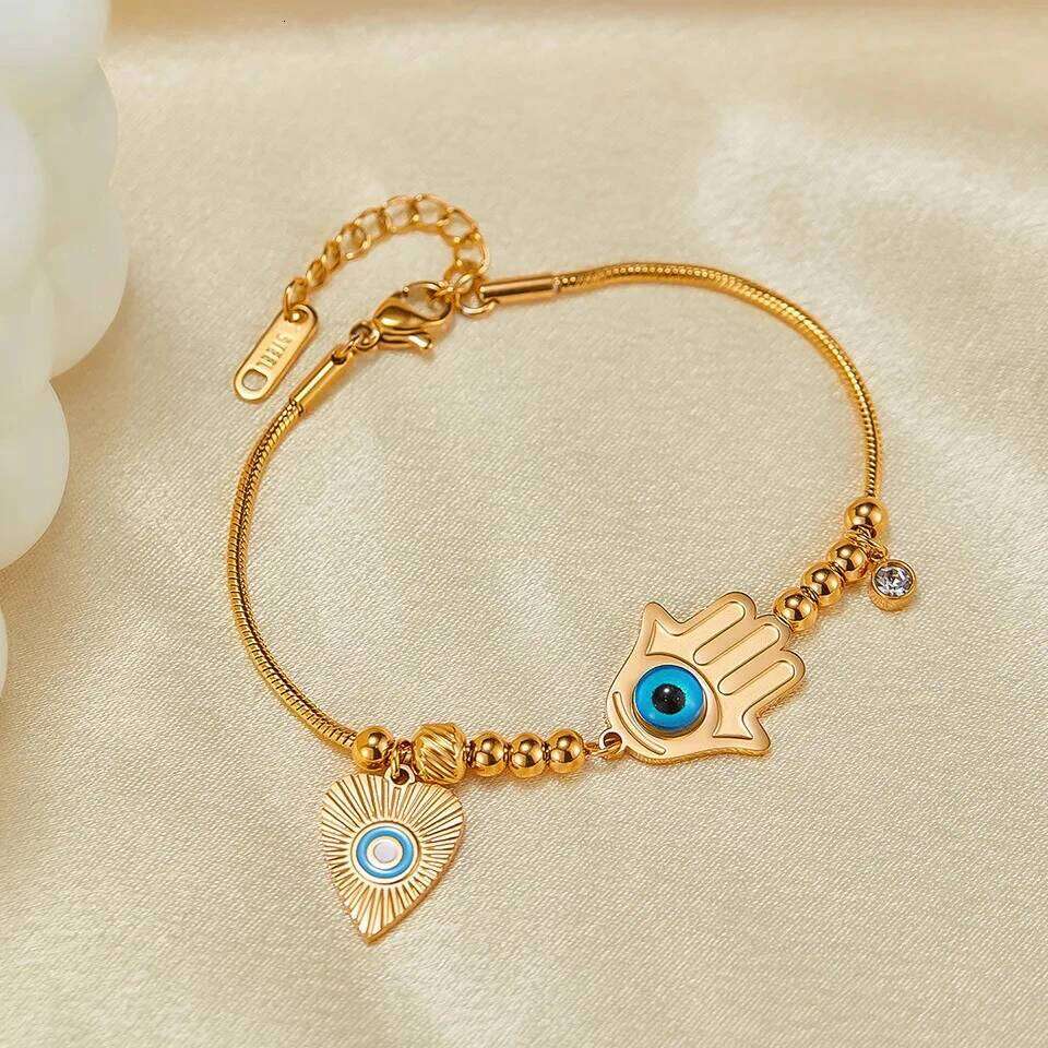 ZAKOL New Devil's Eye Peach Heart Pendant Stainless Steel Bracelet for Snake Bone Chain Bracelets Women's Fashion Jewelry