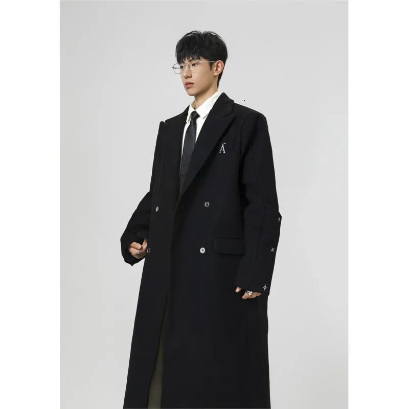 2025 Winter Long Woolen Coat man Trenchcoat Men warm overcoat Solid Double Breasted Loose Casual Trench Outwear 251226
