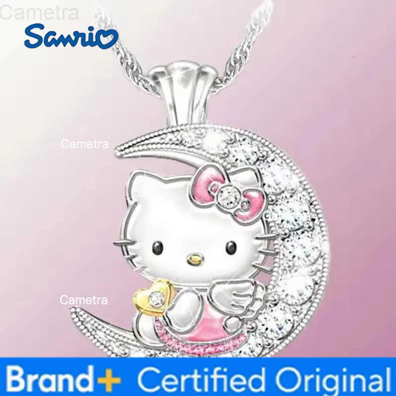 Sanrio New Hello Kitty Anime Alloy Cute Kawaii Creative Moon Style Kitten Necklace Cartoon Simple Children Pendant Holiday Gift H251229