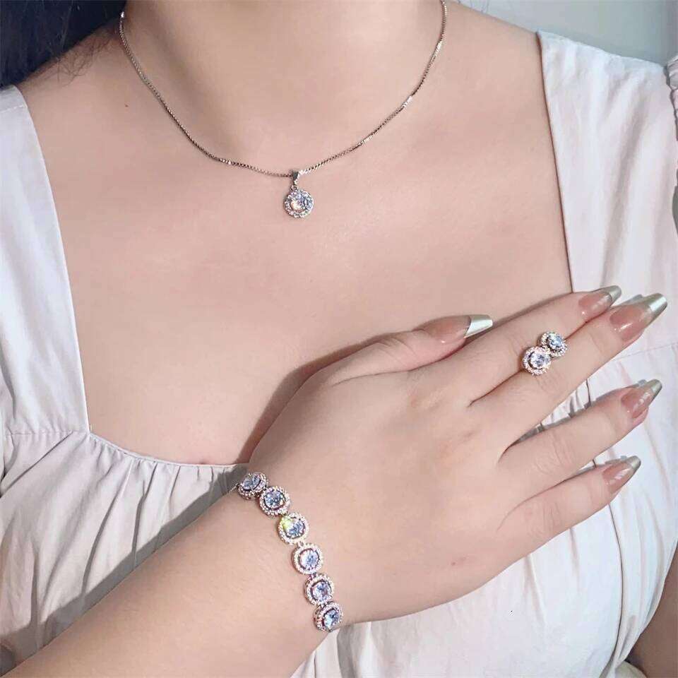 ZAKOL 3 Pcs Jewelry Set for Women Bridal Clear Round AAA Zircon Earrings Bracelet Necklace Sets With Gift Box