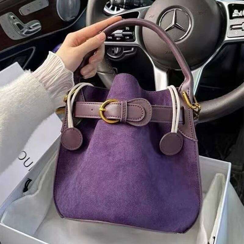 Fashion Luxury Handbag High Grade Leather Trend Versatile Simple Drawstring Bucket Retro Texture Brand Shoulder Bag Liksusie