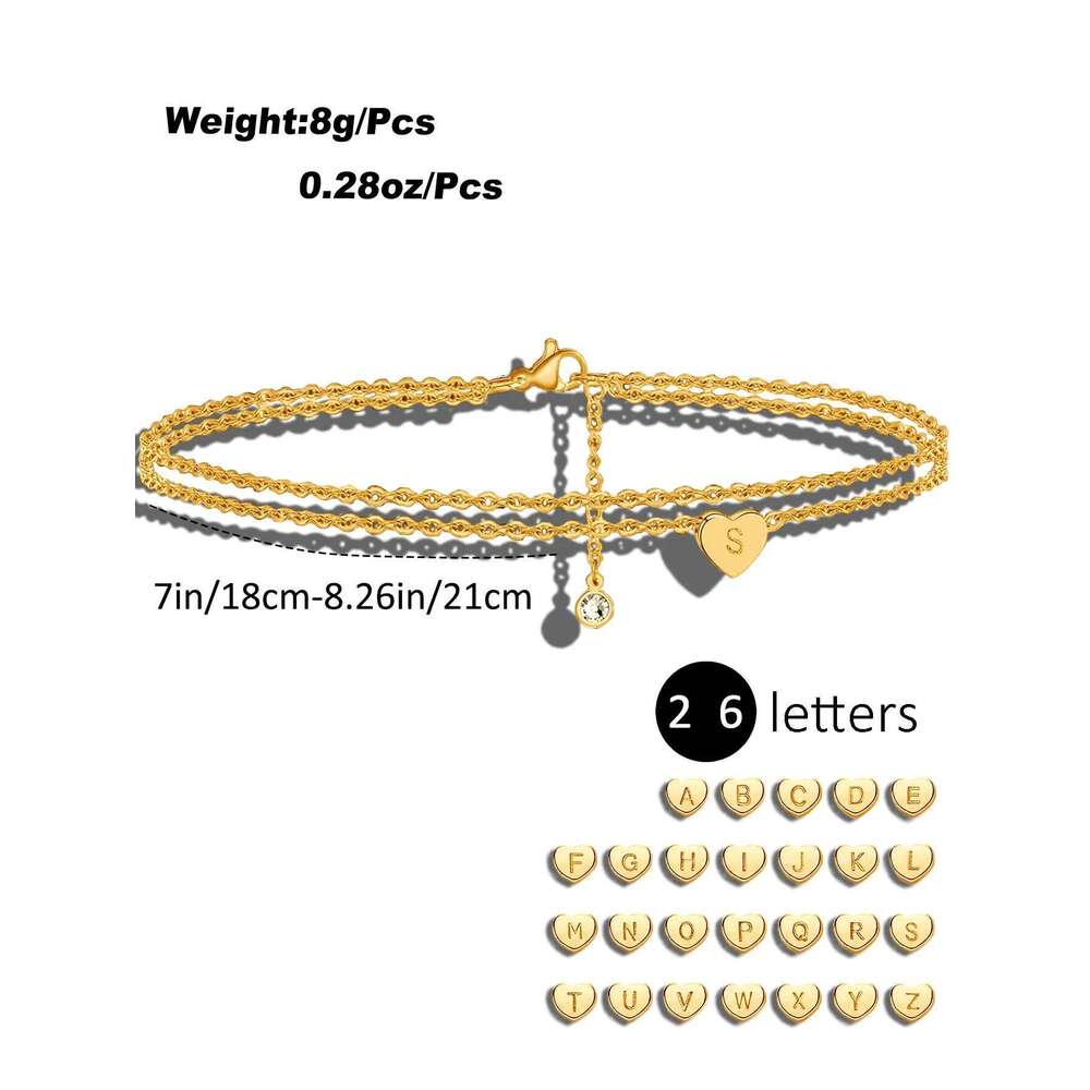 LNCHRAN Stainless steel plated 18K gold low allergy copper heart letter tail chain with zircon detail decorative bracelet 25H1229