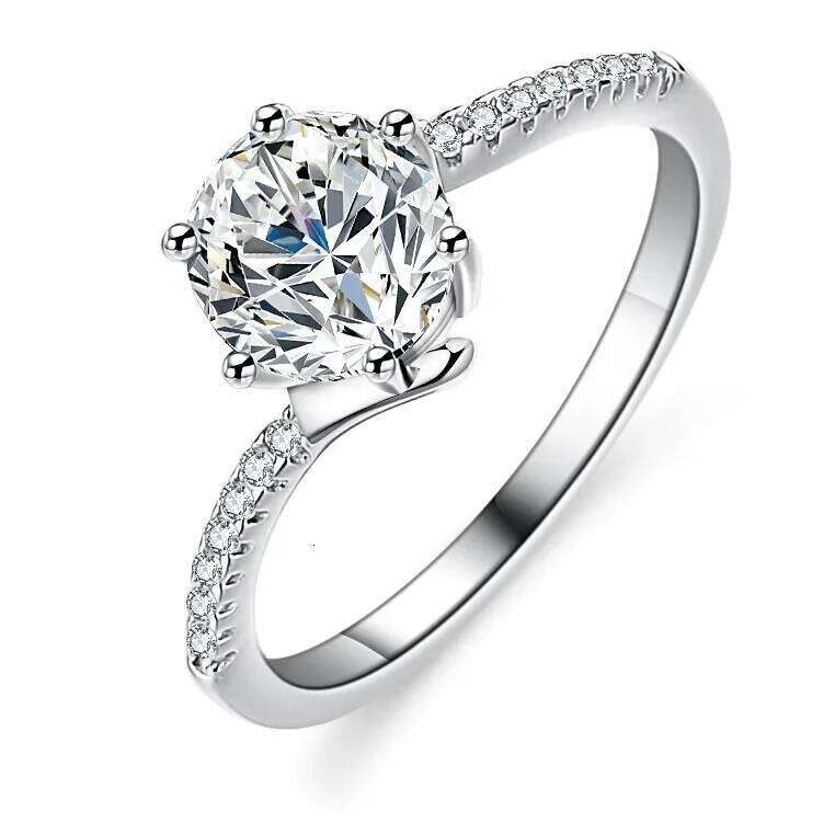 18K gold inlaid moissanite PT950 platinum women's six claw sparkling diamond fashionable tail ring e3e