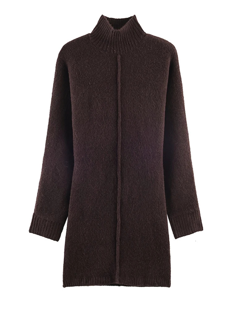 Knitted Long Sleeve Mini Sweater Dress Women High Collar Line Casual 2026 Spring Pullover Dresses Female Elegant Soft RobeJumper 251225