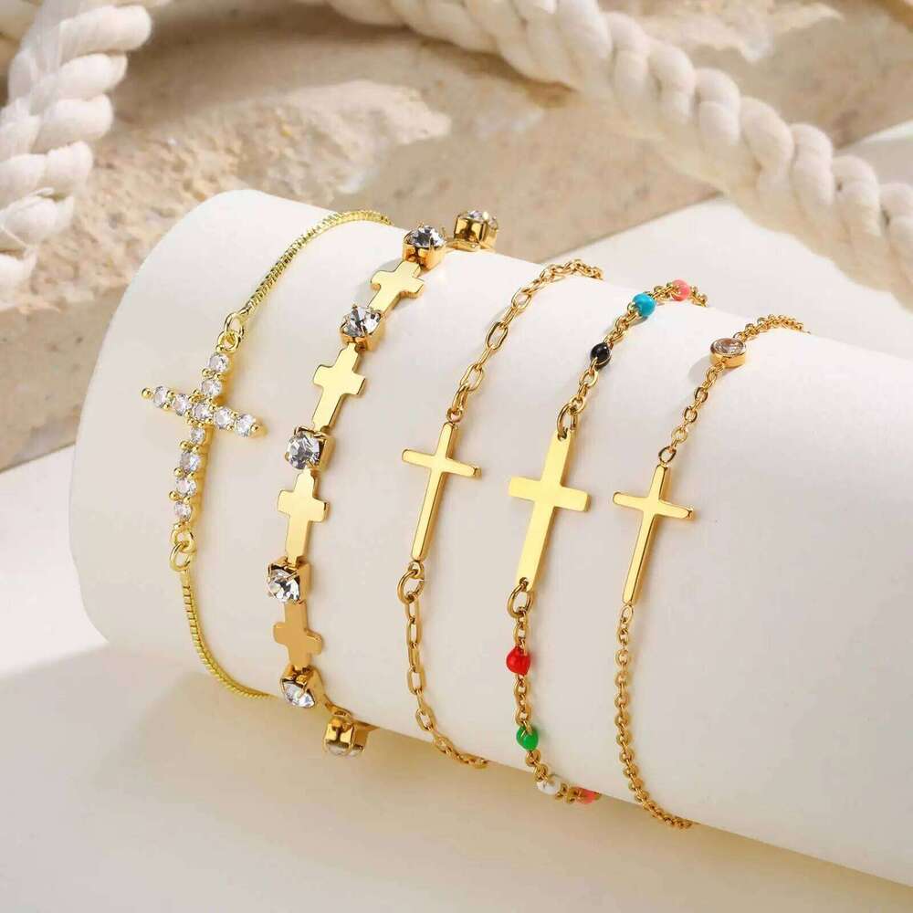 316L Stainless Steel Cross Bracelet for Women, Fashion Adjustable Chain Religious Christian Jewelry 25H1229