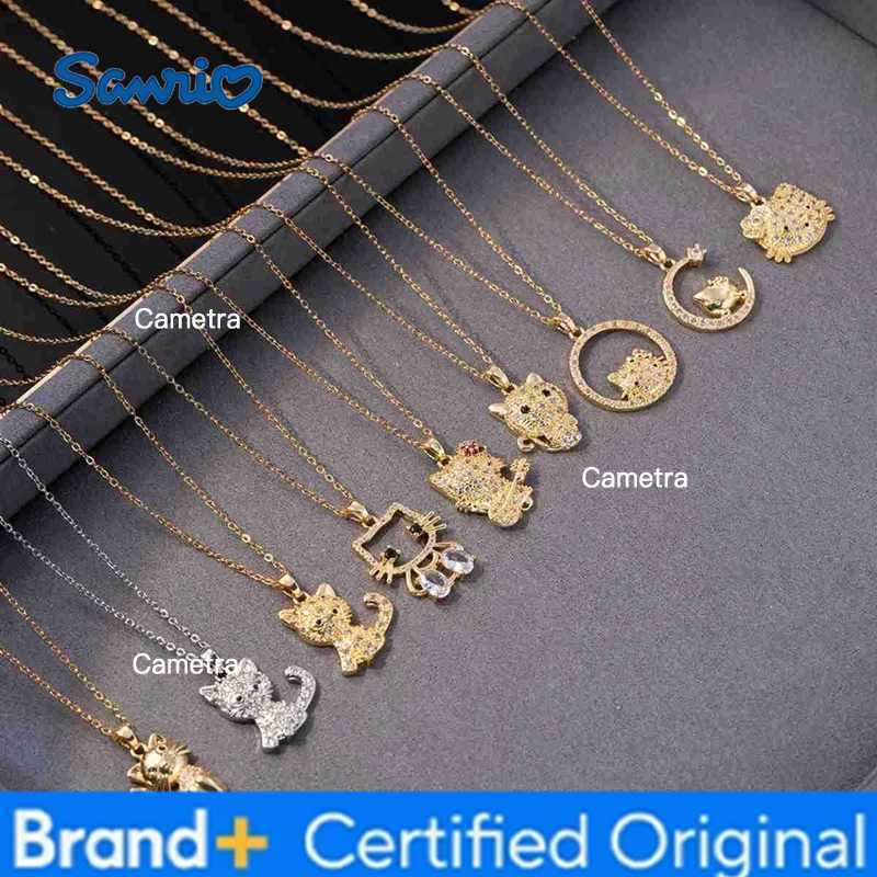 Sanrio Stainless Steel Chain Cartoon Cute Hello Kitty Zircon Pendant Necklaces for Women Girls Lovely Jewelry Accessories Gifts H251229