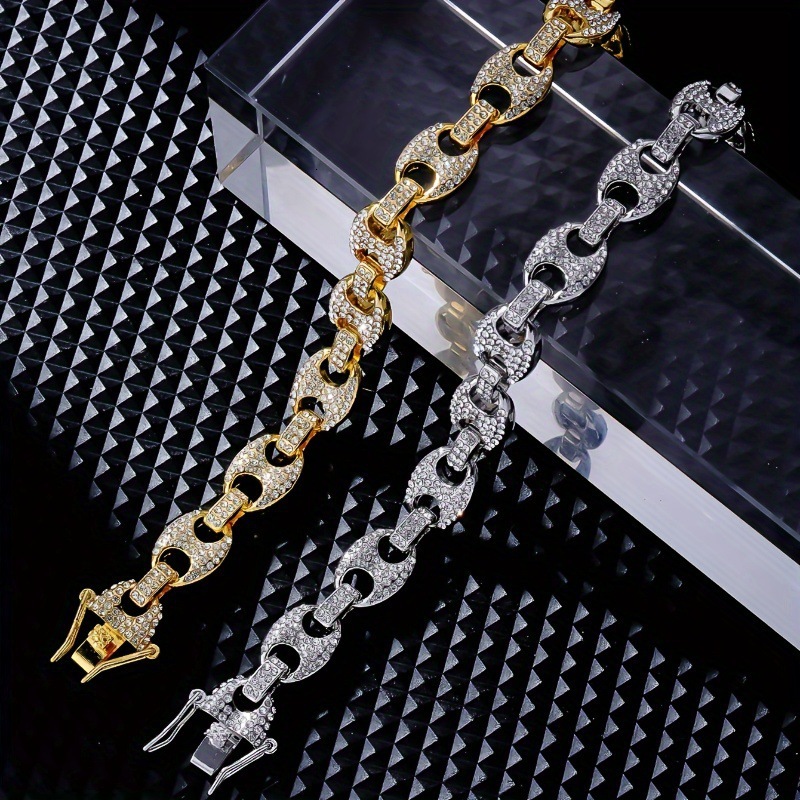 Luxury Brand Designer Jewelry E-Commerce Hot Selling European And American Fashion Hip-Hop Jewelry Coffee Bean Cuban Chain Full Diamond Personality Re