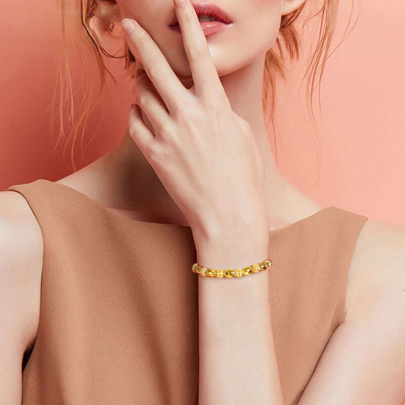 Copper Alloy Electroplated gold Buddha Beads Hollow Smooth Exquisite Designer Bracelet for Women Fashion Retro Hand Jewelry Luxury Bracelet