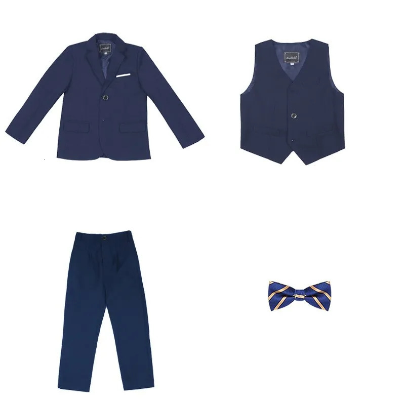 Boys Dark Green Formal Wedding Party Suit Children Blazer Vest Pants Tie 4 PCS Tuxedo Kids Performance Pography Dress Costume 251218