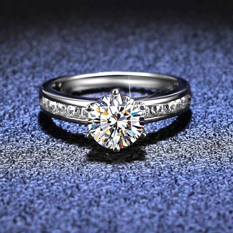 Certified 1CT 6.5mm Moissanite Rings for Women Classic Lab Diamond Wedding Bride 925 Sterling Silver Band Fine Jewelry cf5