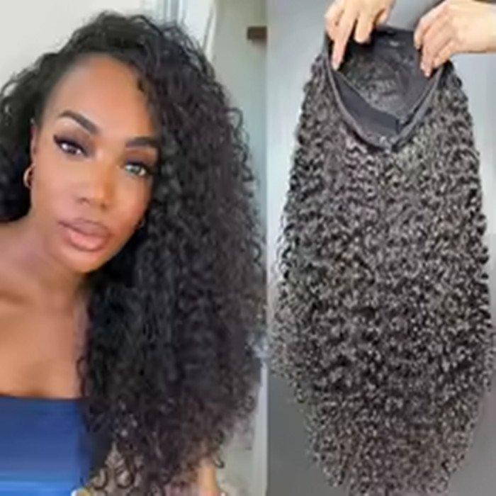 12A Water Wave Half Wigs raw Human Hair 200% Density Brazilian Wear Go Wigs Deep Curly 3 In 1 Half Wigs Drawstring Seamless Flip Wig france uk girl ha