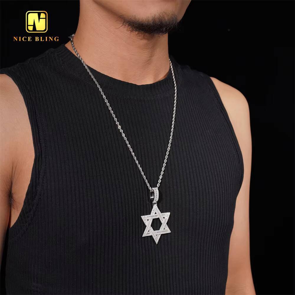 Pass Diamond Tester 925 Silver Hexagram Charms Pendant Gold Plated VVS Moissanite Diamond Pendant
