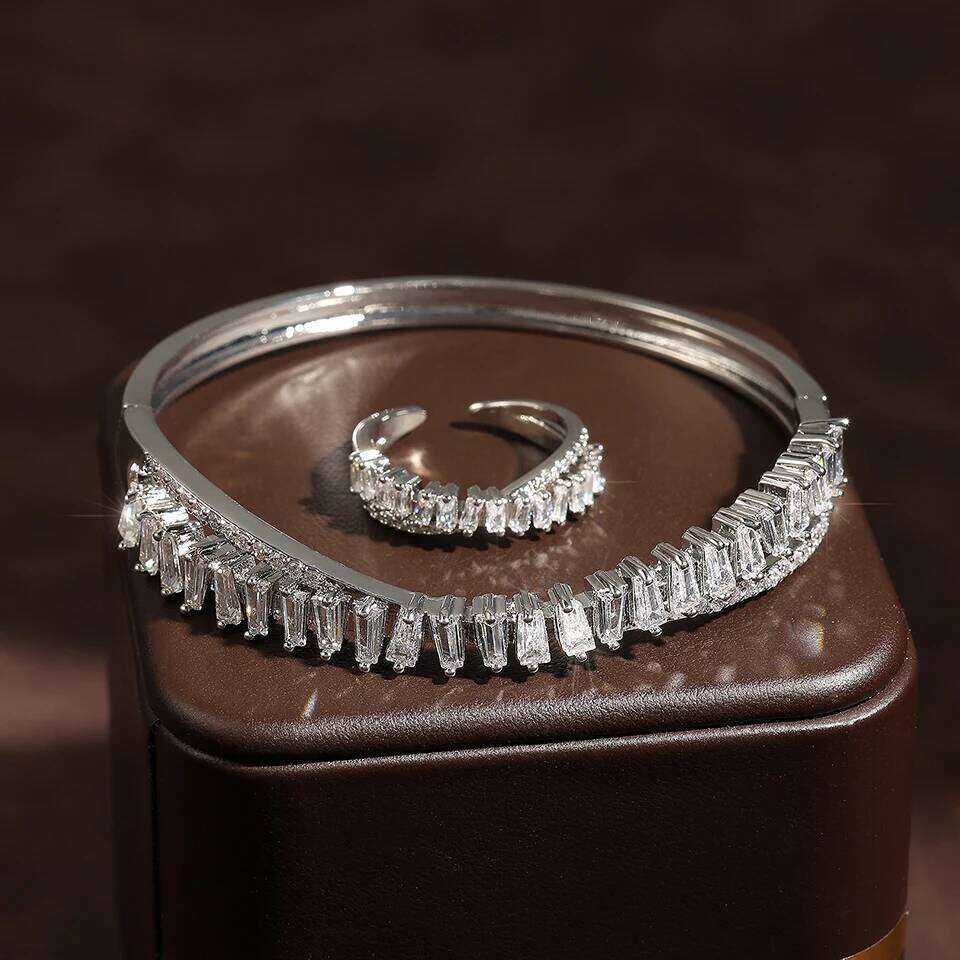 ZAKOL Brand Classic Baguette Cubic Zirconia Ring Bracelet Set Luxury 18K Gold Color Wedding Engagement Party Jewelry Sets