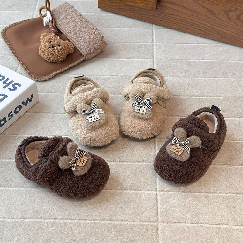 INS French Style Furry 2025 Autumn Winter New Korean Version Cute Cartoon Bunny Plush Lined Cotton Shoes for Girls