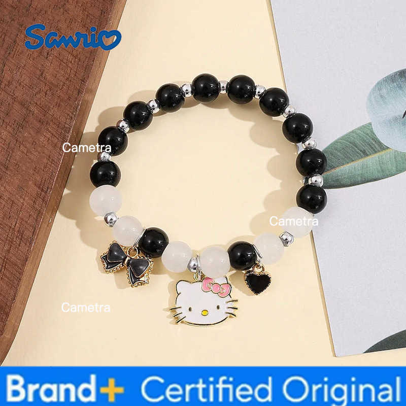 Sanrio Hello Kitty Charm Bracelet Kawaii Crystal Glass Bead Elastic Bangle Cute Cartoon Jewelry Gift for Girls Women H251229