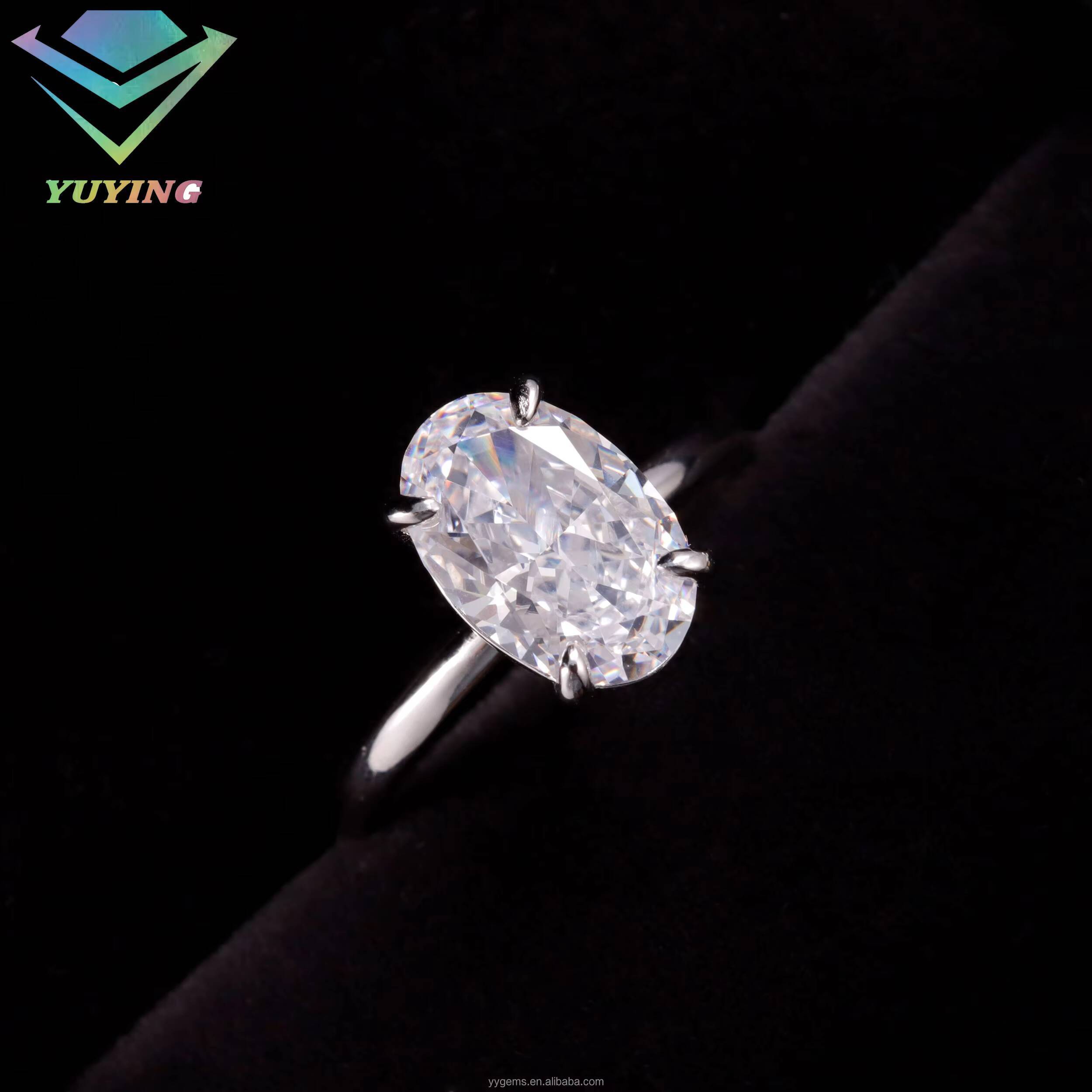 Fine Jewelry 18K White Solid Gold Oval Moissanite Diamond Prongs Solitaire Wedding Ring Women Fine Rings