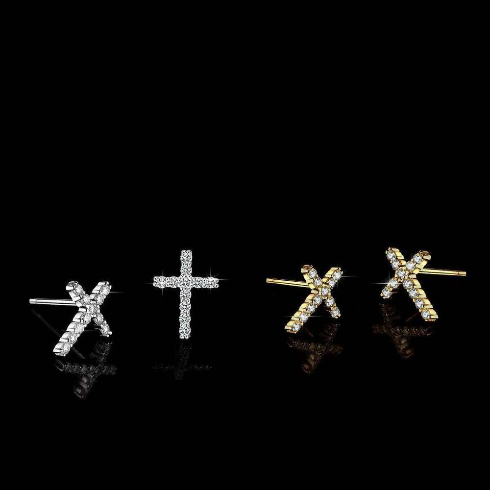 D-color cross 18K gold inlaid moissanite PT950 platinum diamond VVS1 women's earrings 75e