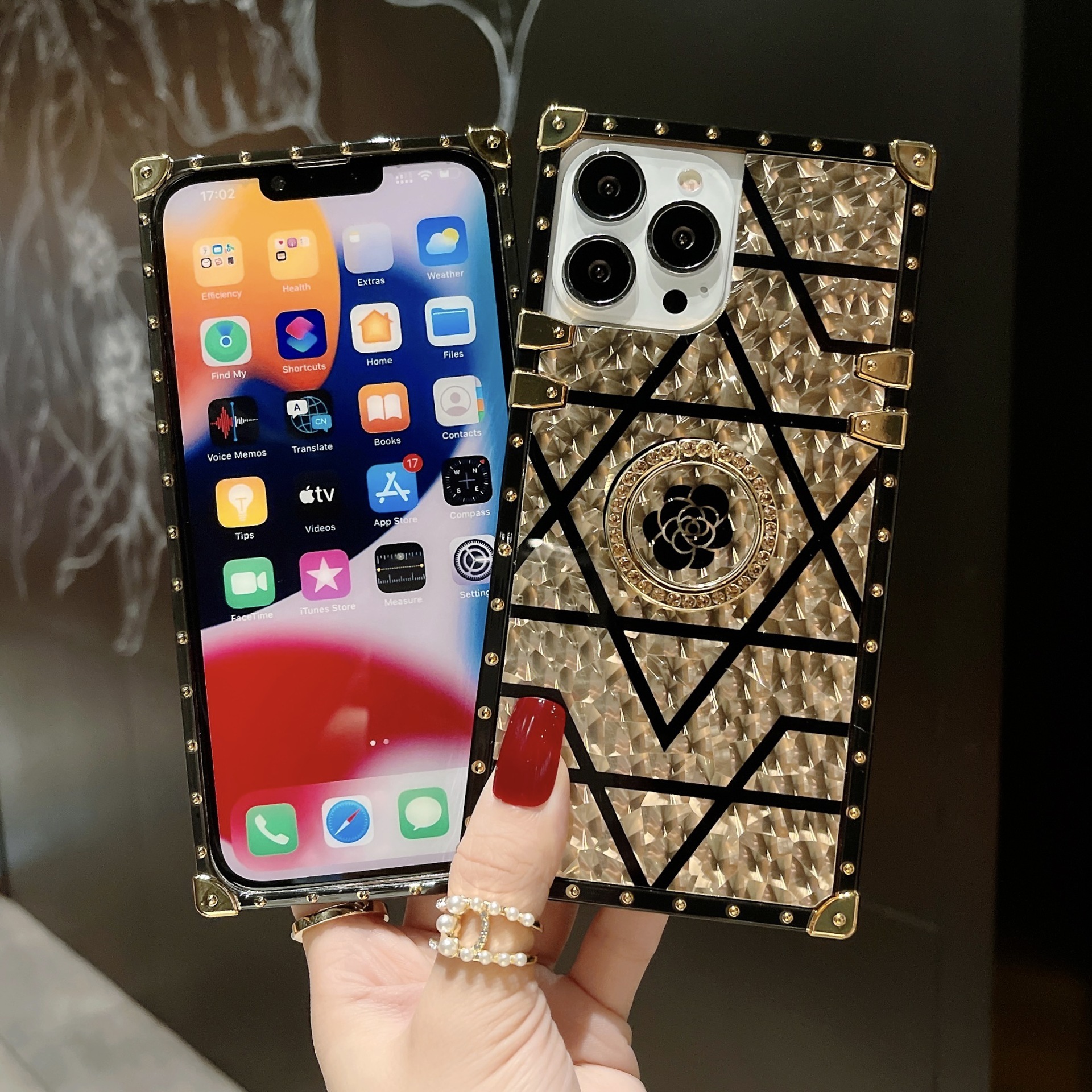 Trendy Brand Compatible with iPhone 16 Pro New Style Phantom Flower Phone Samsung S25U Square Shockproof Case