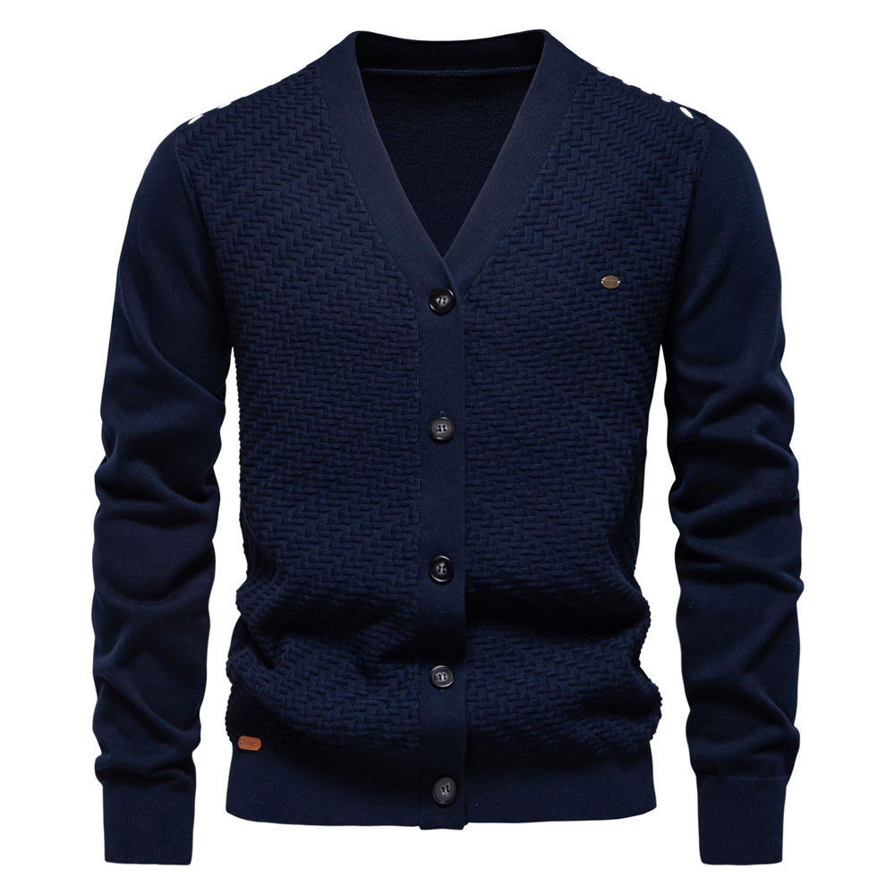 WOZK autumn and winter new men's V-neck knitted sweater jacket cardigan slim fit trendy men's sweater jacket