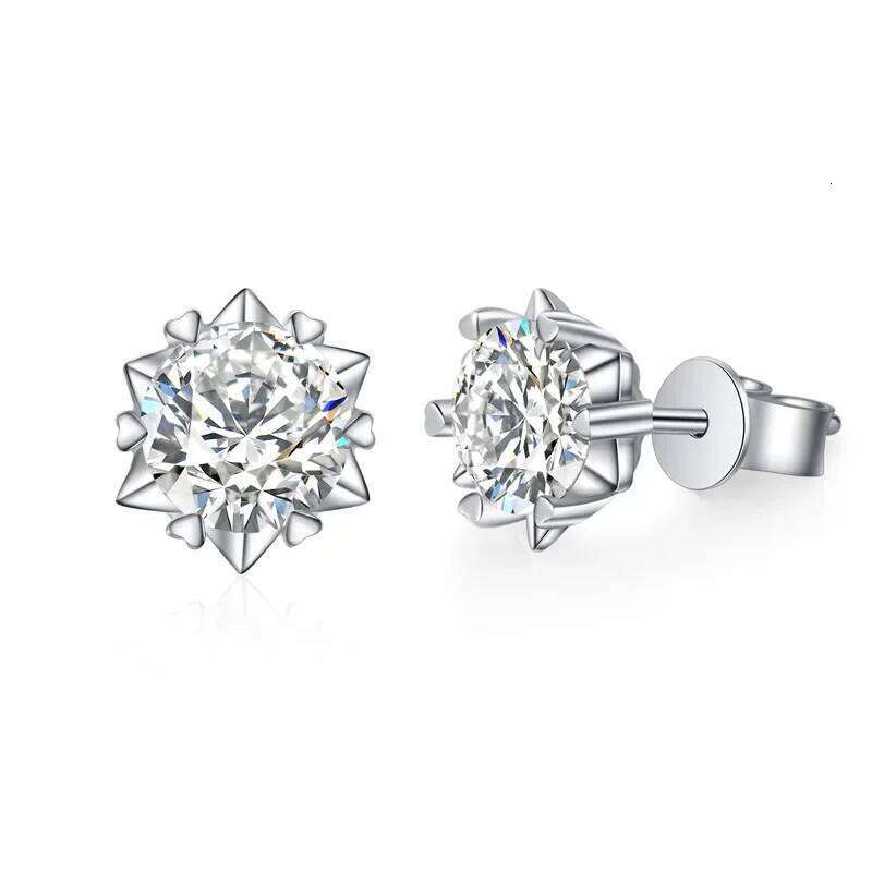 18K gold inlaid diamond moissanite snowflake earrings, PT950 platinum single Ct hexagonal star minimalist earrings 2f1