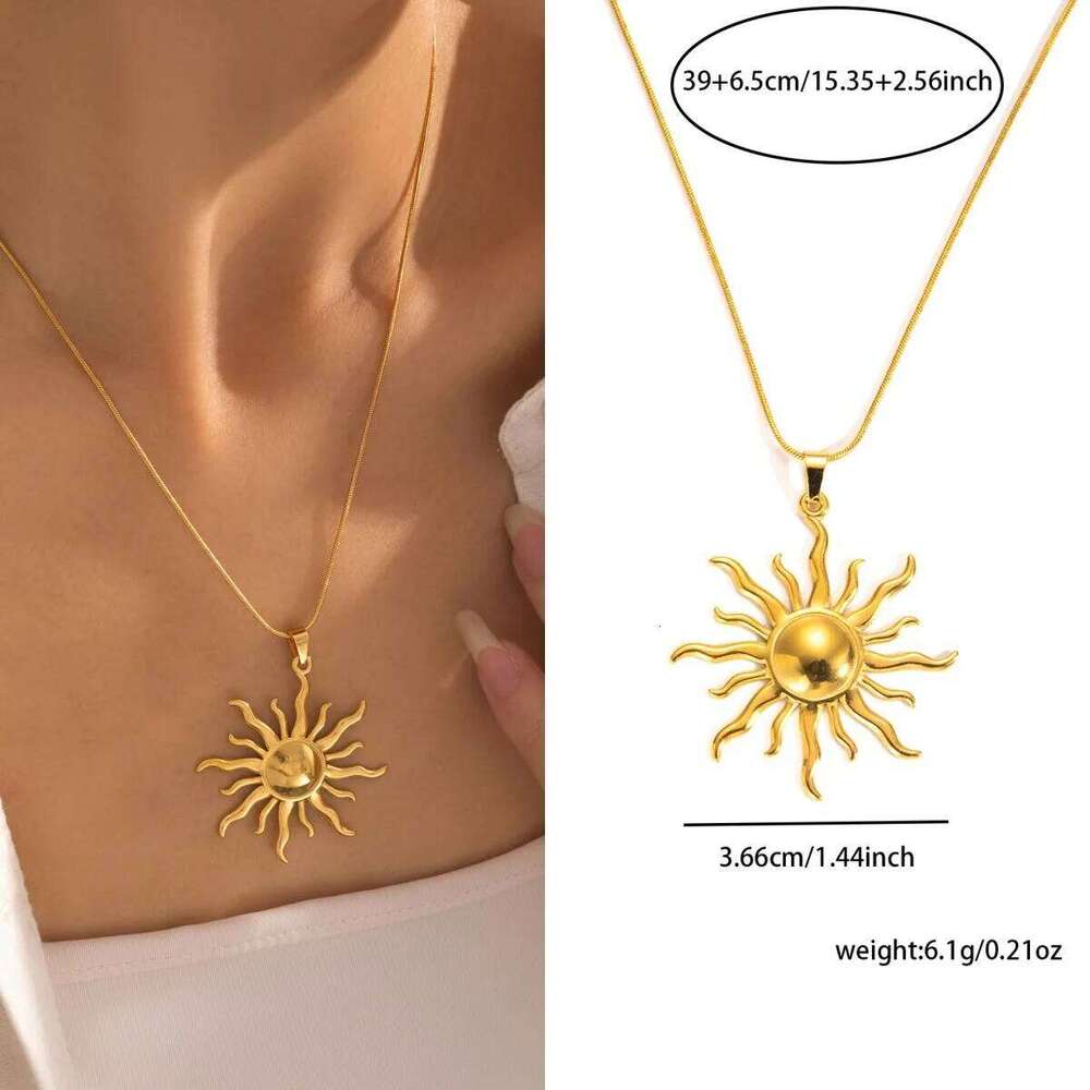 ZAKOL 316L Stainless Steel Golden Sun Pendant Necklace For Women Girl New Concise Solar Neck Chain Choker Jewelry Gift