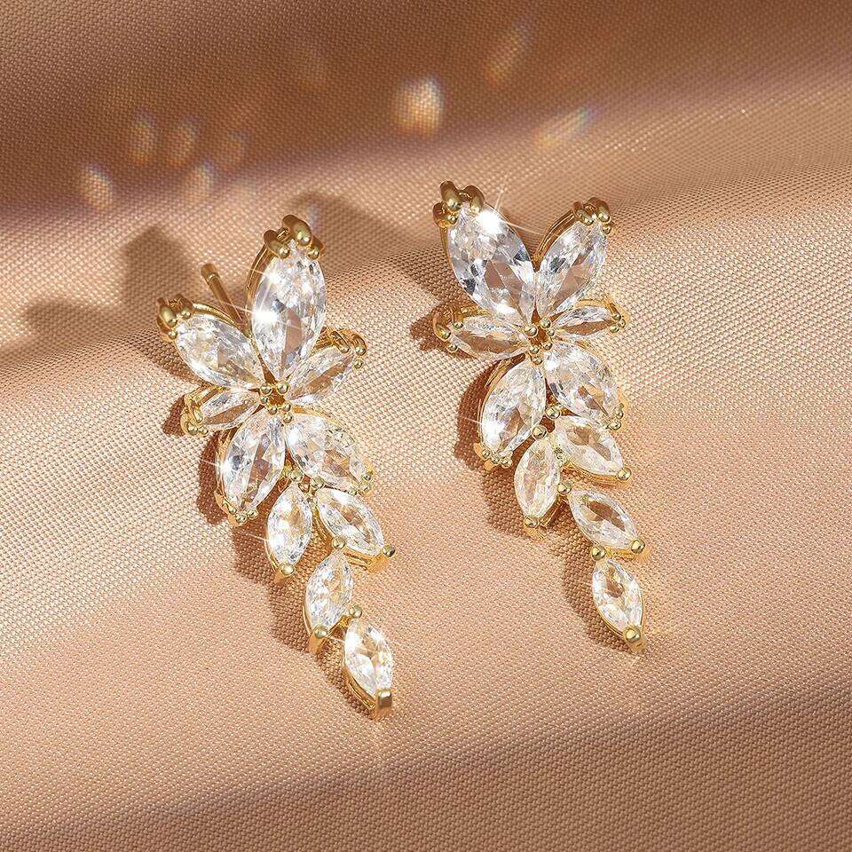 ZAKOL Fashion Leaf Zircon Drop Earrings for Women White Gold Color Marquise Crystal Bridal Earring Wedding Party Jewelry