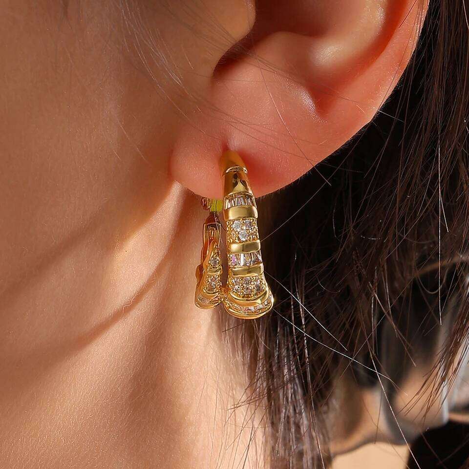 ZAKOL Trendy Snake Bone Shape Open Rings For Women Gold Silver Color Crystal Copper Ring Earrings Women's Daily Wear Jewelry Set