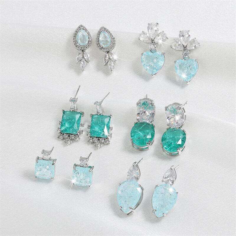 ZAKOL Romantic Light Blue Zircon Earrings for Women Girls Shiny Geometric Water Drop Crystal Wedding Jewelry Gift