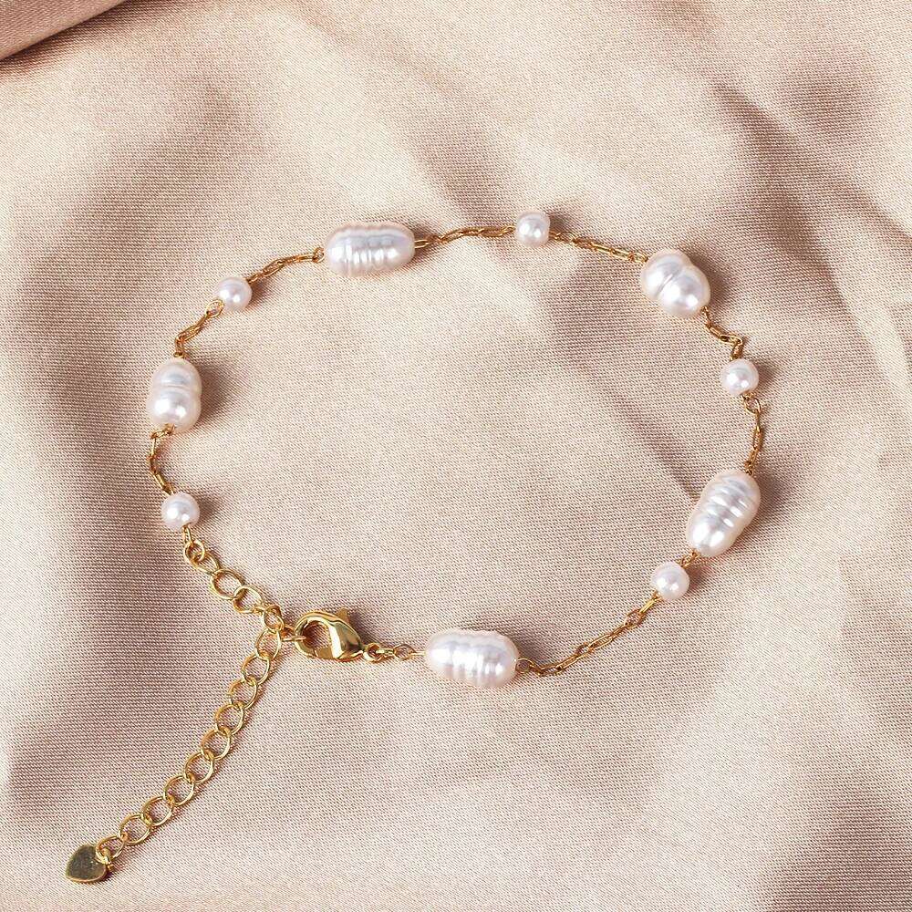 Korean White Pearl Chain Bracelets For Women Girls Elegant Stainless Steel Link Hand Charm Bracelet Jewelry Wedding Gifts 25H1229