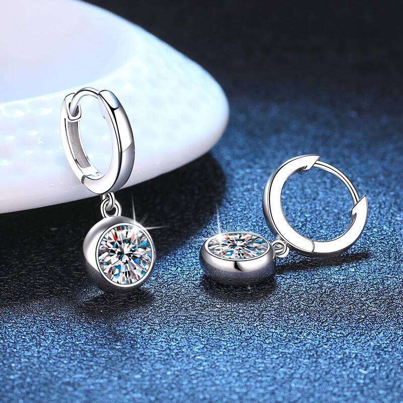 Modern Hoop Women Real D Color Moissanite Dangle Huggie Drop Earrings Silver 925 Original Wedding Jewelry for Girl bda