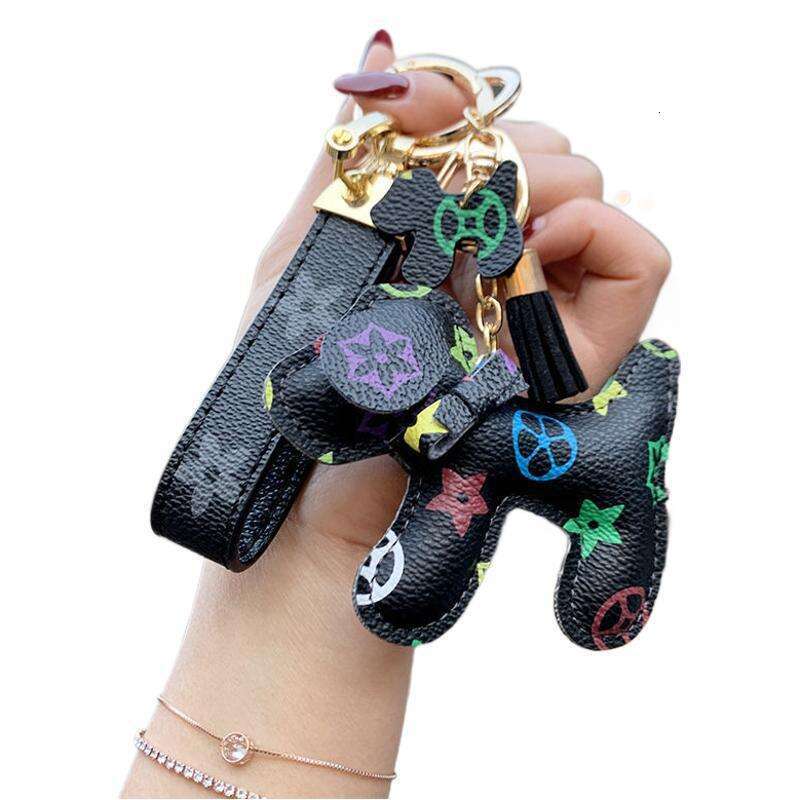 Leather Plush Bow Dog Car Key Chain Keychain Wristlet Couple's Bestie Keychain Bag Charm