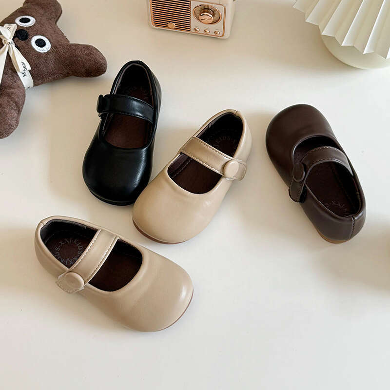 Girls' Korean Retro Forest Style Small Leather 2025 Spring and Autumn New Children's Velcro Princess Shoes Soft Sole Flats