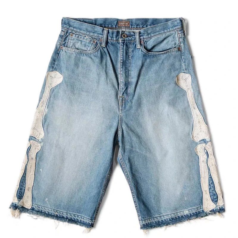 Deeptown Y2k Vintage Harajuku Denim Shorts Women Washed Patchwork Tassels American Retro Jeans Man Baggy Hip Hop Jorts Summer 251223