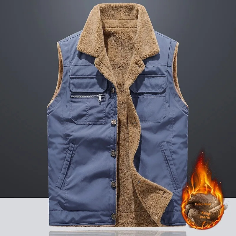 Mens Fleece Lined Thickened Jacket Vest Fashionable Warm Comfortable Versatile Handsome Trendy Shoulder Pad Outerwear 251225