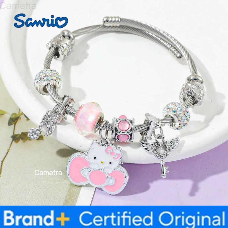 Sanrio Cartoon Hello Kitty Bracelet Sweet Cute Bowknot KT Cat Bangle for Girl and Women Jewelry Accessories Charm Gift H251229