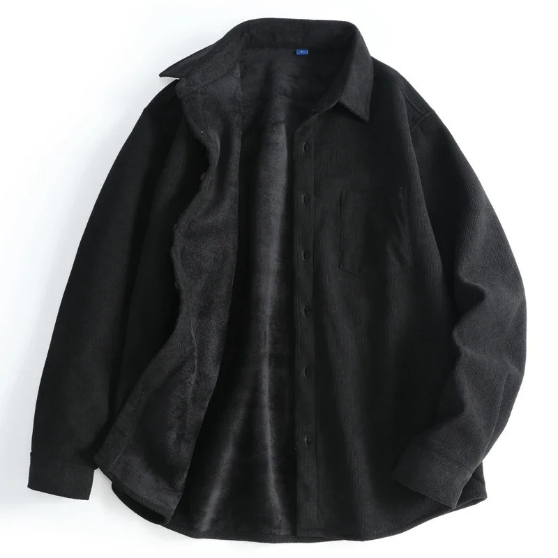 Mens Long Sleeve Fleece Lined Corduroy Shirts Flannel Fur Lined Formal Shirts Fleece Business Casual Shirt for Men Dress Shirts 251224