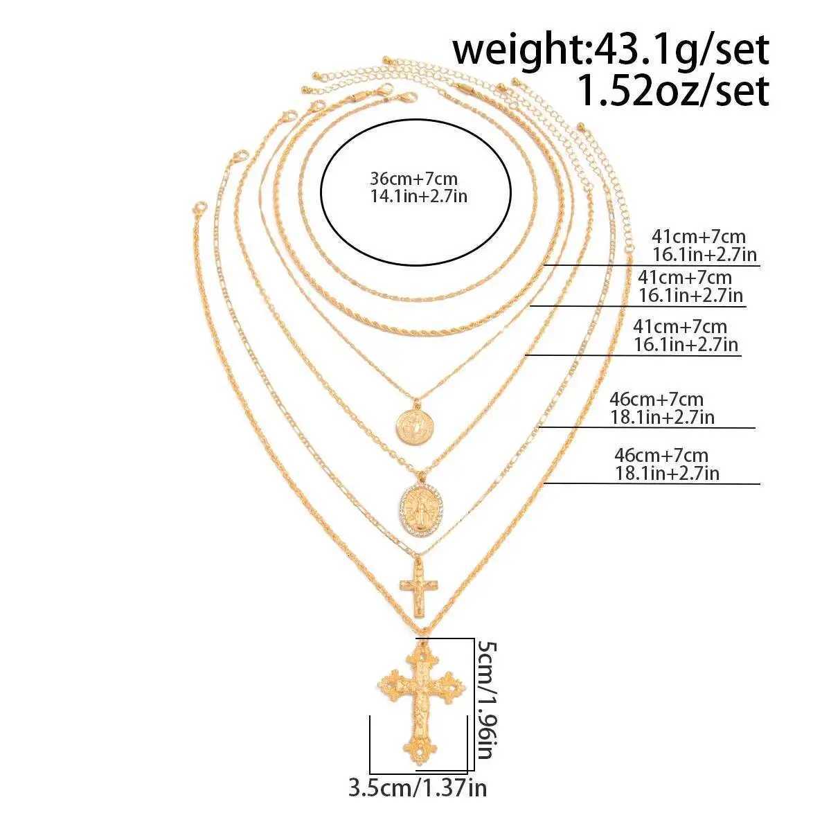 Salircon 6 Pcs/Set Hip Hop Punk Jesus Cross Pendant Necklace Women Men Trendy Gold Color Adjustable Clavicle Chain Jewelry Gift Y251227