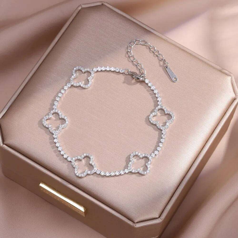 ZAKOL New Unique Hollow Out Four Leaf Flower Full Zircon Bracelet For Women Fashionable Wedding Party Jewelry Accessory Gifts