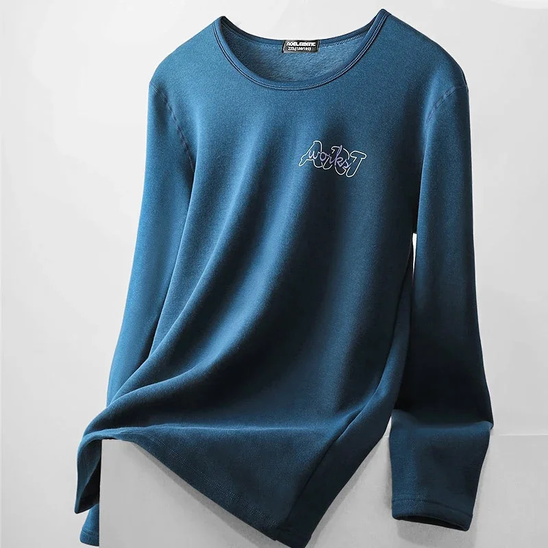 Autumn and winter mens thick fleece round neck tight youth cotton sweater autumn protective underwear single base sh 251225