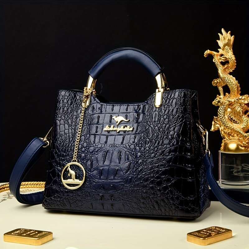 JINXIANGGUO Luxury Green Crocodile Embossed Handbag For Wo Elegant Shoulder Purse With Detachable Strap Golden Tone Hardware And Sophisticated Chain D