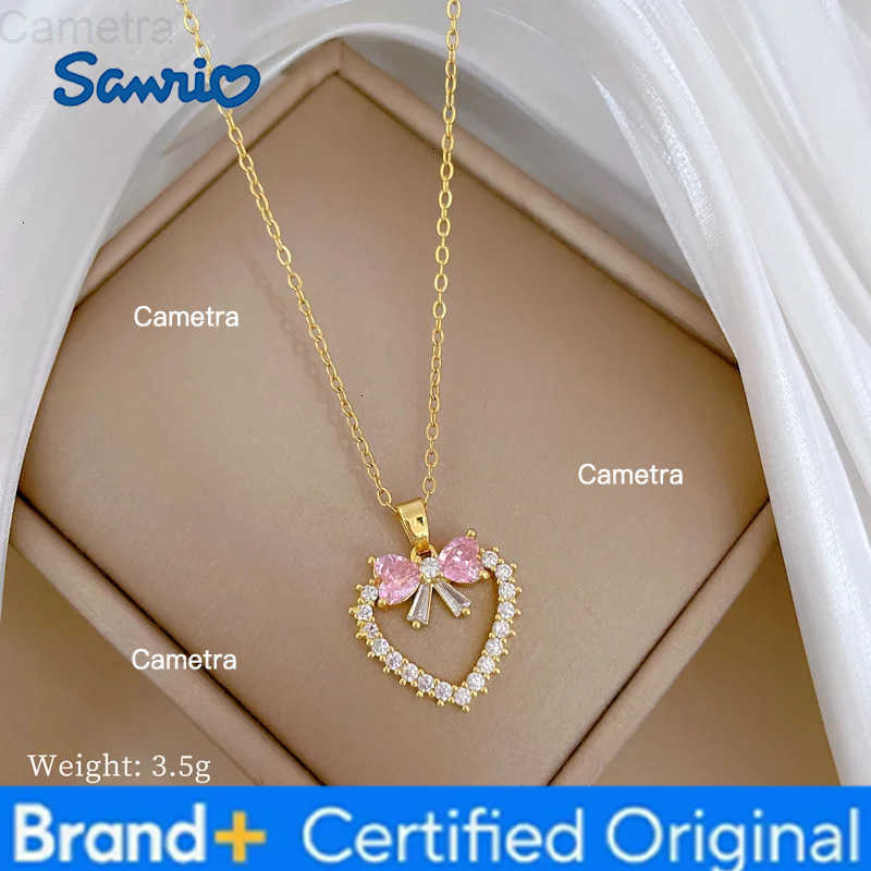 Sanrio Stainless Steel Chain Sweet Romantic Love Heart Bow Pendant Necklace for Women Girls Lovely Jewelry Accessories Gifts for Lover H251229