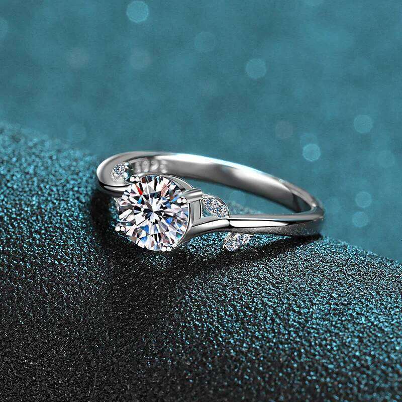 18K gold moissanite PT950 platinum leaf four-claw setting 1 Ct ring Valentine's Day gift 441